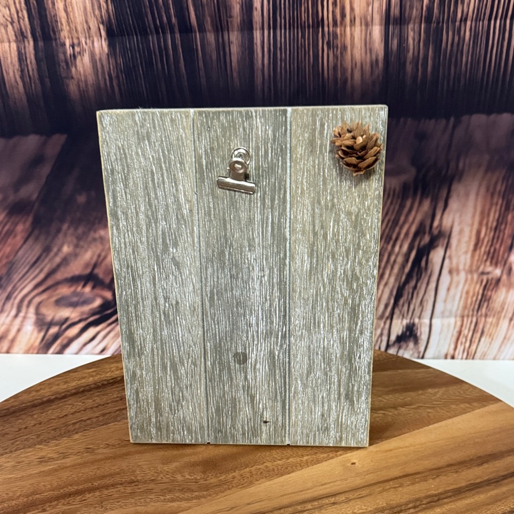 Rustic Gray Picture Frame with Pinecone Accent